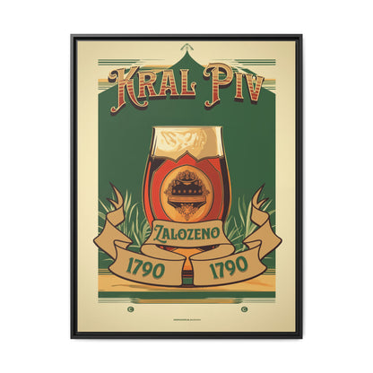 "Vintage Kral Piv Zalozeno Poster - Matte Canvas Wall Art with Black Frame" Matte Canvas, Black Frame