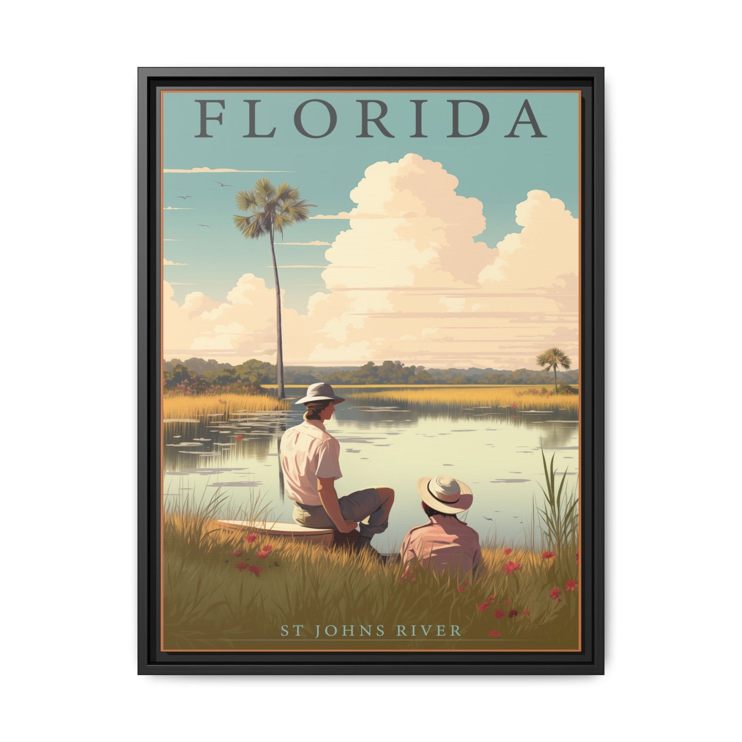 "Vintage Florida Scenic Poster - St. Johns River Matte Canvas Wall Art with Black Frame" Matte Canvas, Black Frame