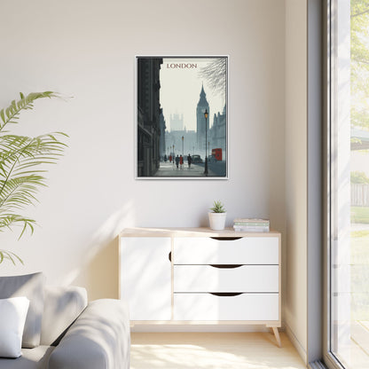 London Street Matte Canvas Print — Framed Vintage Cityscape Wall Art
