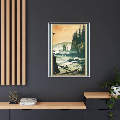 Framed Coastal Cliff Canvas Print — Vintage Seascape Wall Art