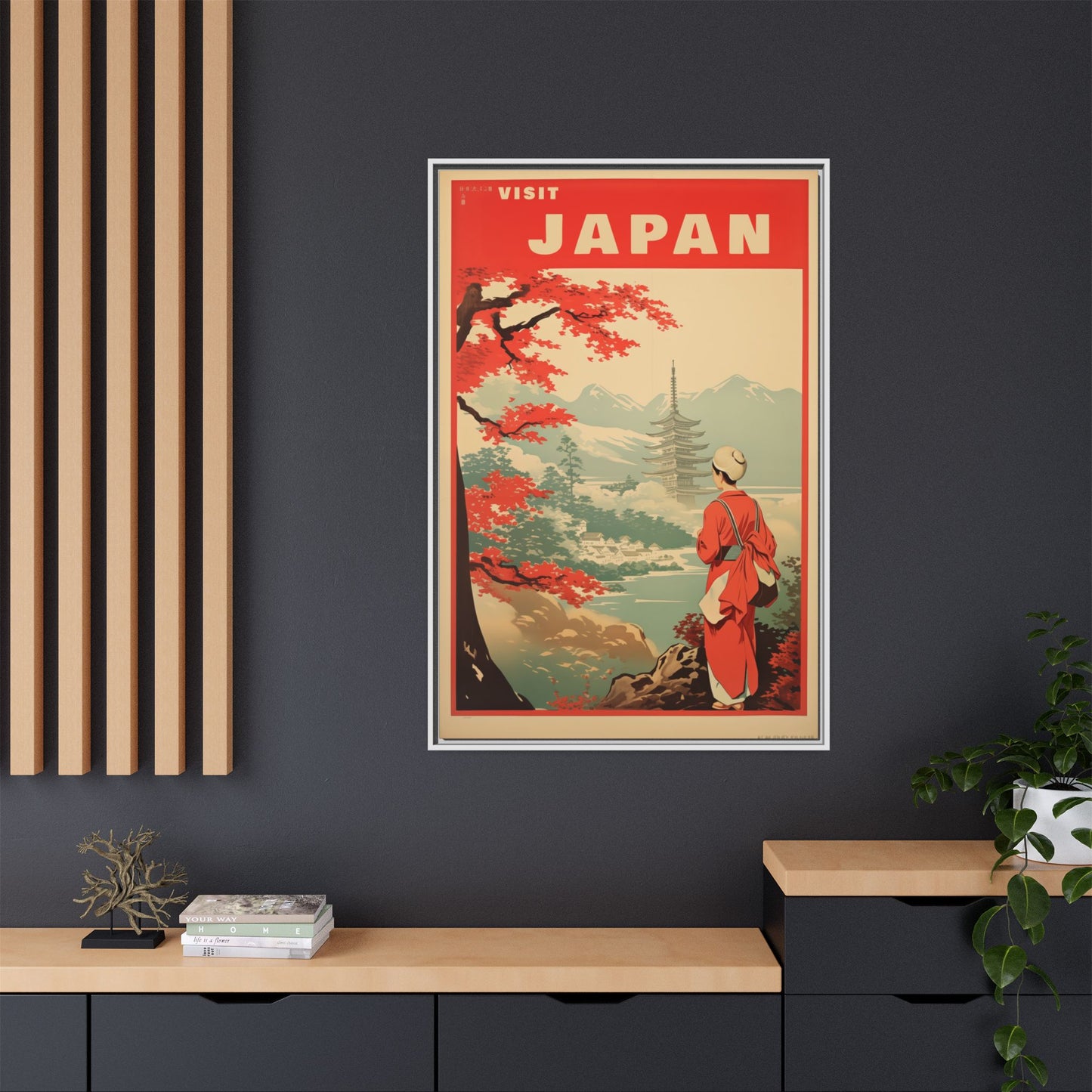 Visit Japan Vintage Travel Poster Matte Canvas Print (Framed)