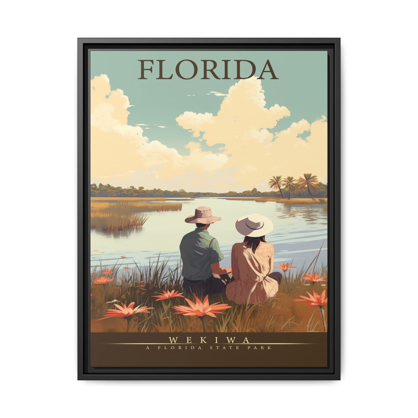 "Vintage Florida Nature Poster - Wekiwa State Park Matte Canvas Wall Art with Black Frame" Matte Canvas, Black Frame