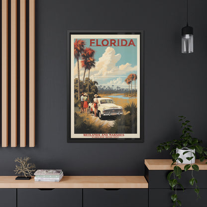 Vintage Florida Wetlands and Marshes Retro Wall Art – Vintage Travel Poster with Wooden Frame