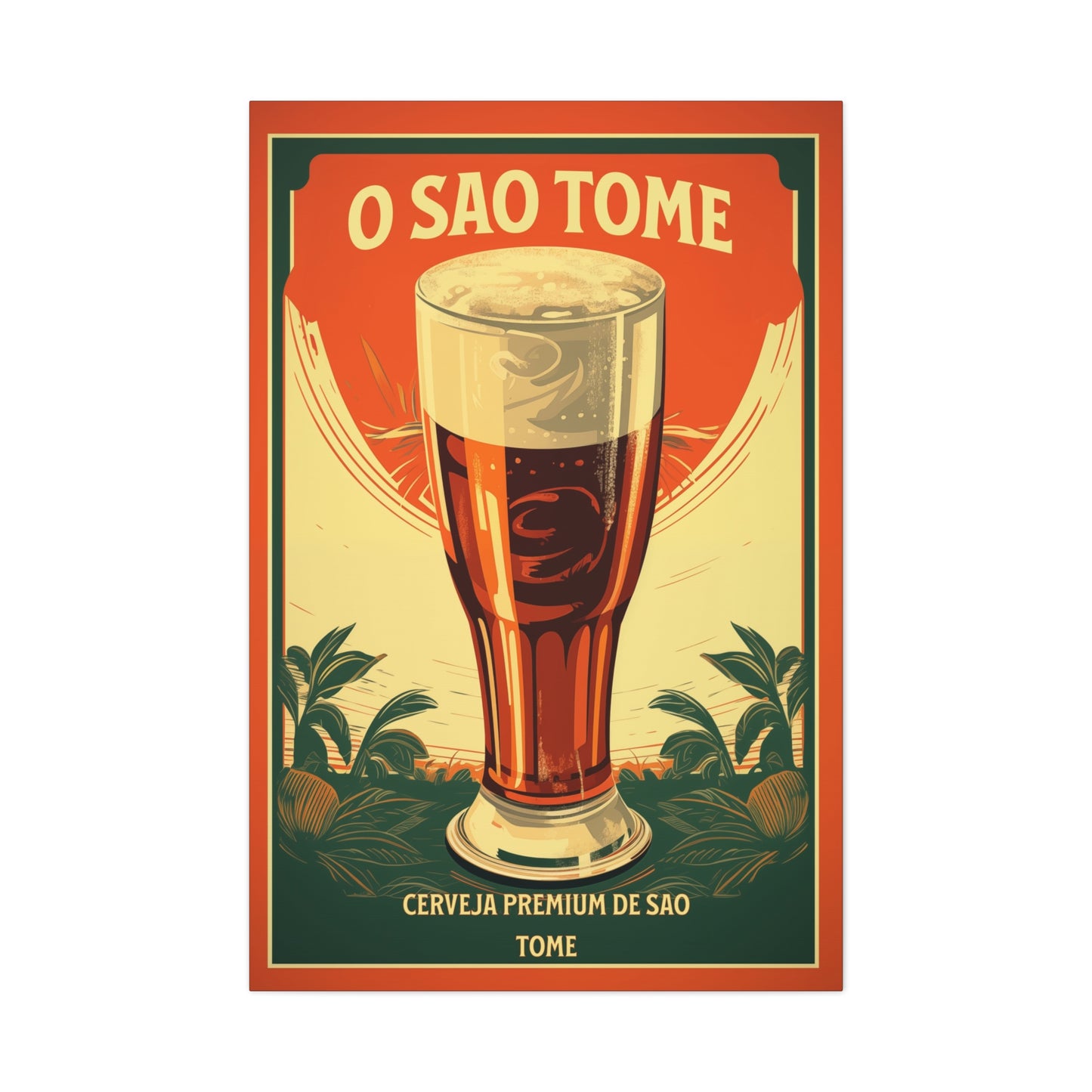 "Vintage São Tomé Beer Poster - Premium Cerveja de São Tomé Frameless Stretched Matte Canvas"