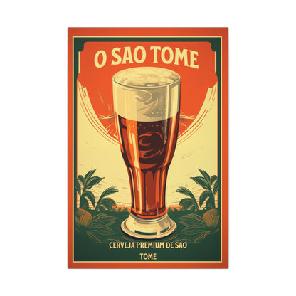 "Vintage São Tomé Beer Poster - Premium Cerveja de São Tomé Frameless Stretched Matte Canvas"