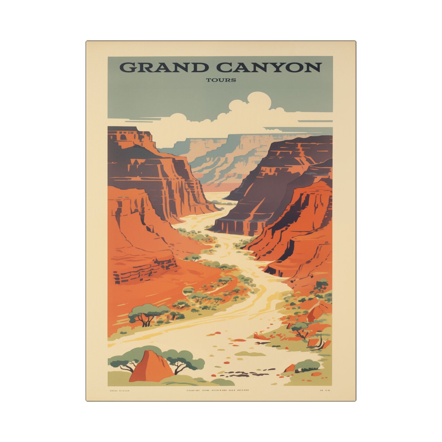 "Vintage Grand Canyon Poster - Scenic Canyon River Tour Retro Travel Art", Classic Stretched Canvas