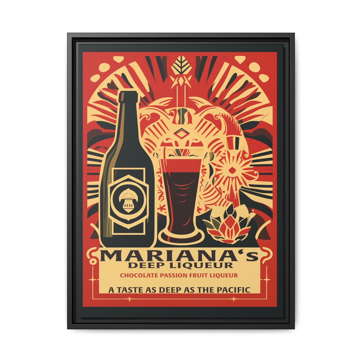 "Vintage Mariana's Deep Liqueur Poster - Chocolate Passion Fruit Matte Canvas Wall Art with Black Frame" Matte Canvas, Black Frame