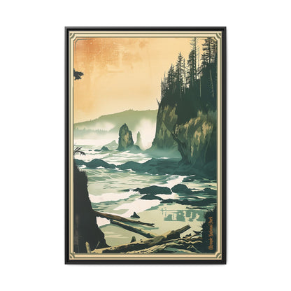 Framed Coastal Cliff Canvas Print — Vintage Seascape Wall Art