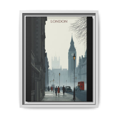 London Street Matte Canvas Print — Framed Vintage Cityscape Wall Art