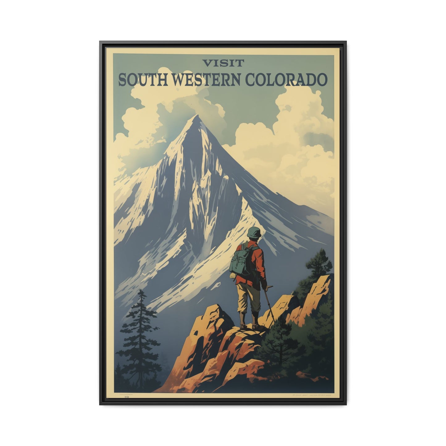 "Vintage South Western Colorado Travel Poster - Matte Canvas Wall Art with Black Frame" Matte Canvas, Black Frame