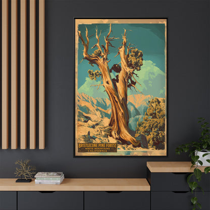 Bristlecone Pine Forest Vintage Travel Poster — Framed Matte Canvas Wall Art