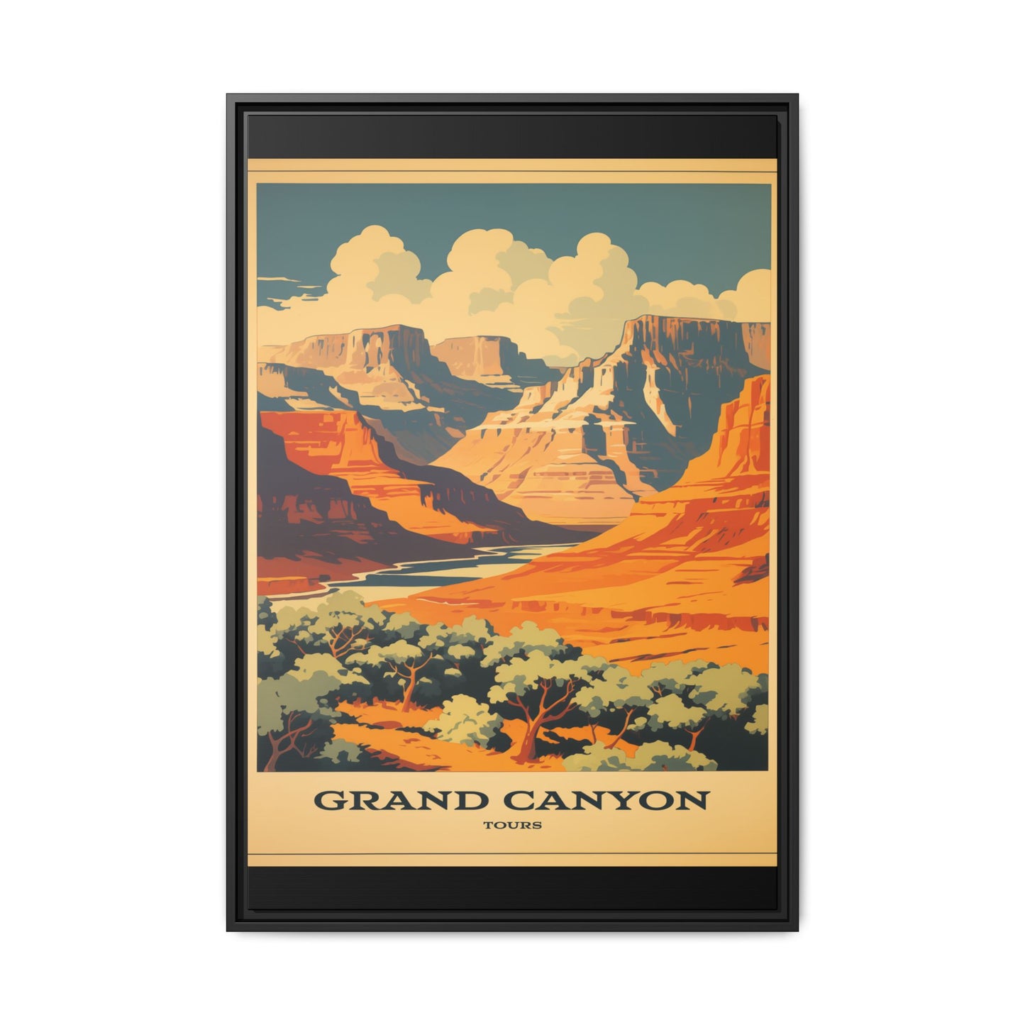 "Vintage Grand Canyon Tours Poster - Matte Canvas Wall Art with Black Frame" Matte Canvas, Black Frame
