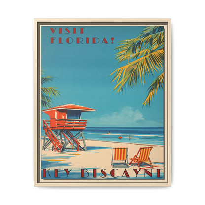 Key Biscayne Vintage Travel Poster Matte Canvas Print — Framed “Visit Florida!” Beach Wall Art