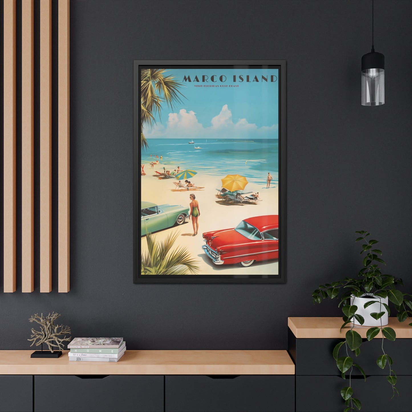 "Marco Island Retro Beach Scene – Vintage Wall Art of Florida’s Gulf Coast", Framed Posters