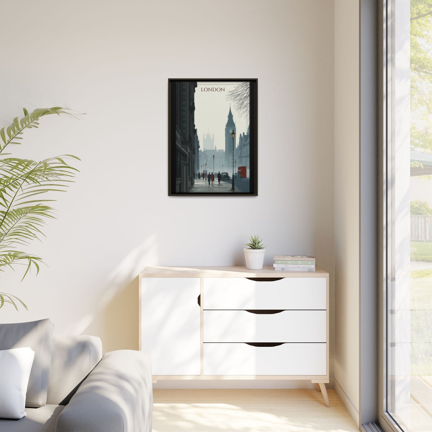 London Street Matte Canvas Print — Framed Vintage Cityscape Wall Art