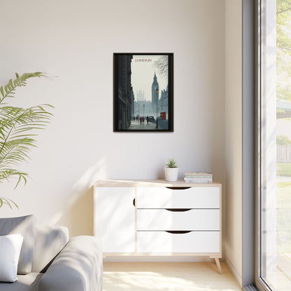 London Street Matte Canvas Print — Framed Vintage Cityscape Wall Art