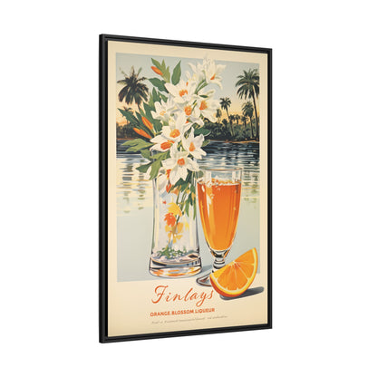 "Finlays Orange Blossom Liqueur Art Print – Tropical Vintage Featuring Florals and Coastal Scenery" Matte Canvas, Black Frame