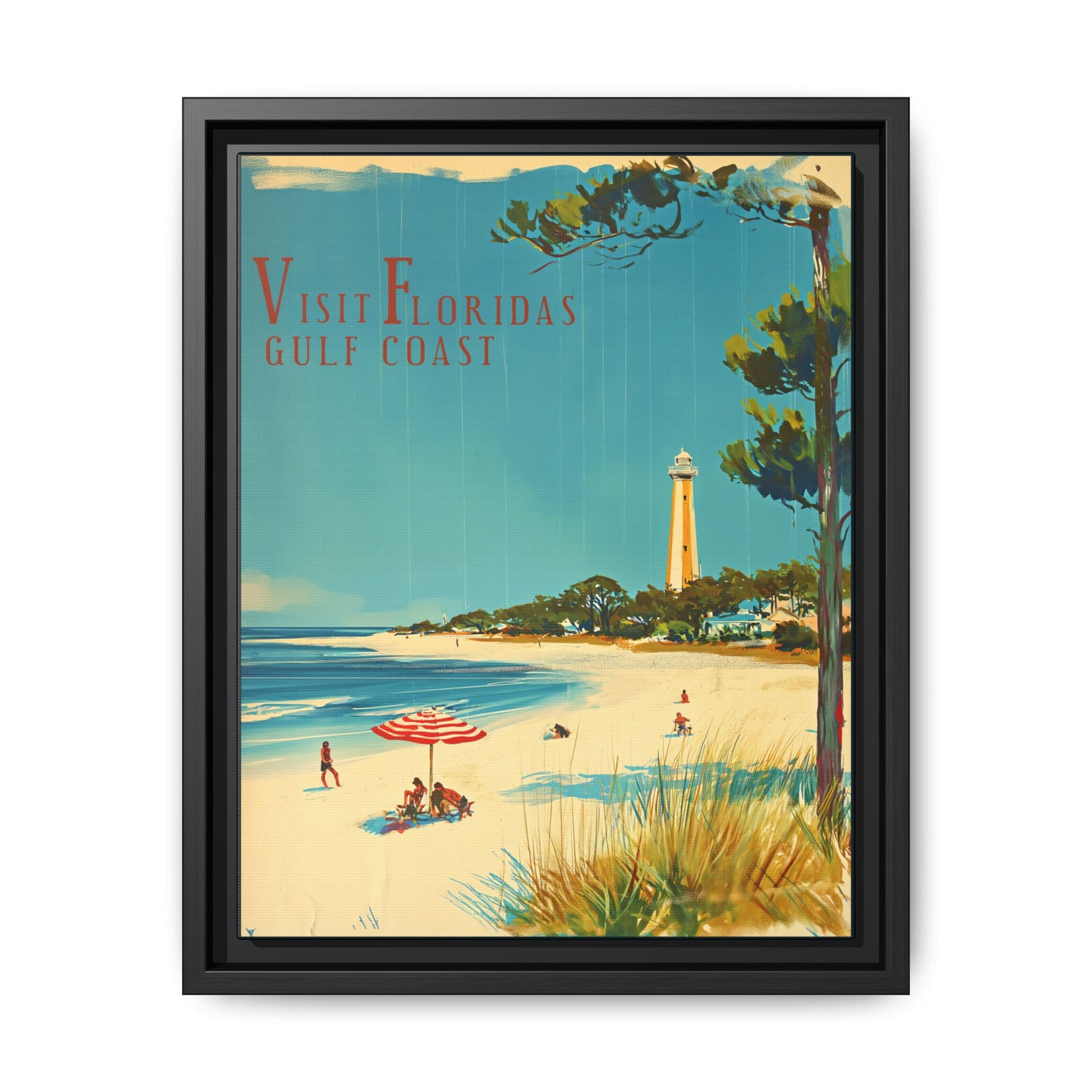 "Visit Florida's Gulf Coast – Vintage Wall Art of Coastal Bliss" Matte Canvas, Black Frame