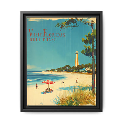 "Visit Florida's Gulf Coast – Vintage Wall Art of Coastal Bliss" Matte Canvas, Black Frame