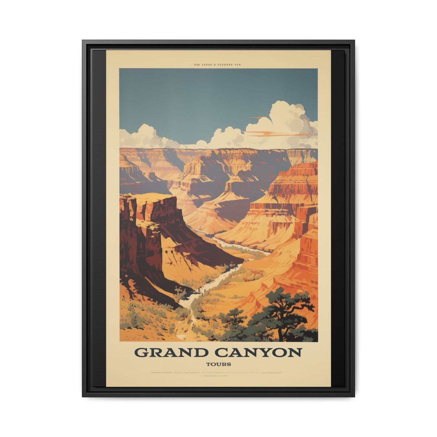 "Vintage Grand Canyon Scenic Tours Poster - Matte Canvas Wall Art with Black Frame" Matte Canvas, Black Frame