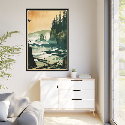 Framed Coastal Cliff Canvas Print — Vintage Seascape Wall Art