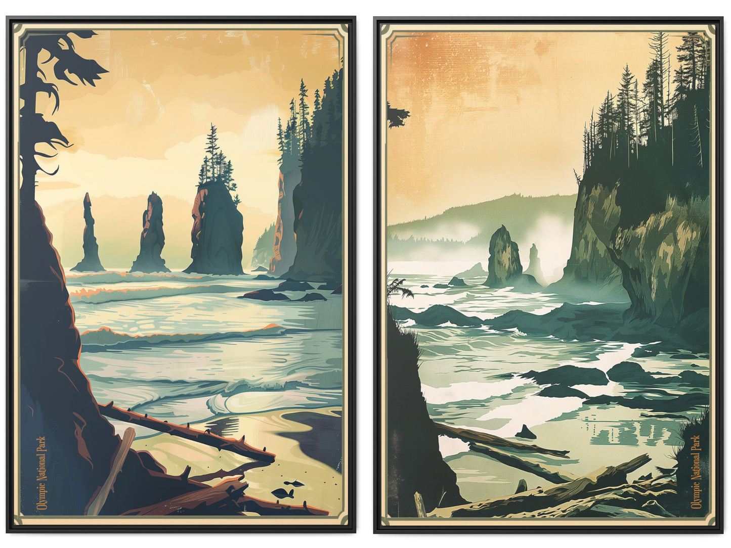 Framed Coastal Cliff Canvas Print Set Of 2 — 40×60 Vintage Seascape Wall Art