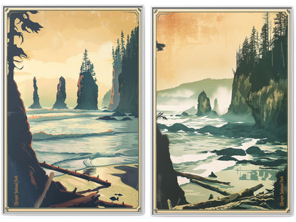 Framed Coastal Cliff Canvas Print Set Of 2 — 40×60 Vintage Seascape Wall Art