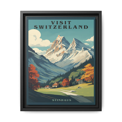 "Visit Switzerland Vintage Poster | Matte Canvas with Black Frame"