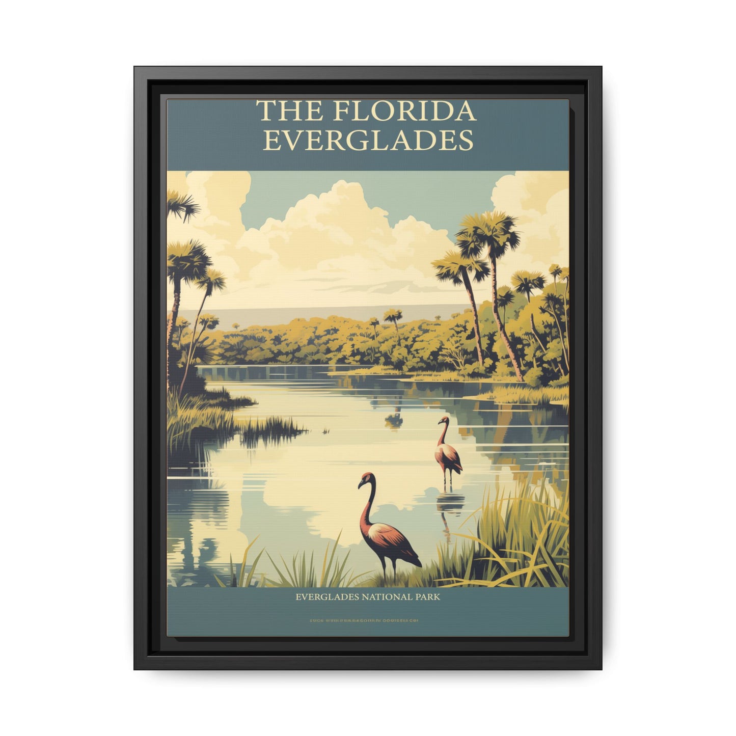 "Vintage Florida Everglades National Park Poster - Matte Canvas Wall Art with Black Frame" Matte Canvas, Black Frame