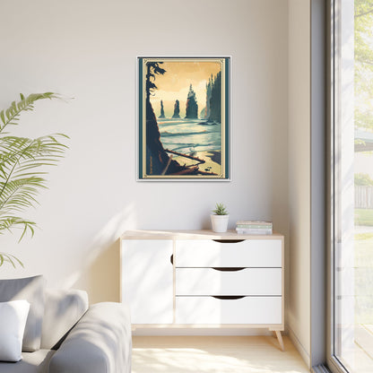 Framed Coastal Cliff Canvas Print — Vintage Seascape Wall Art