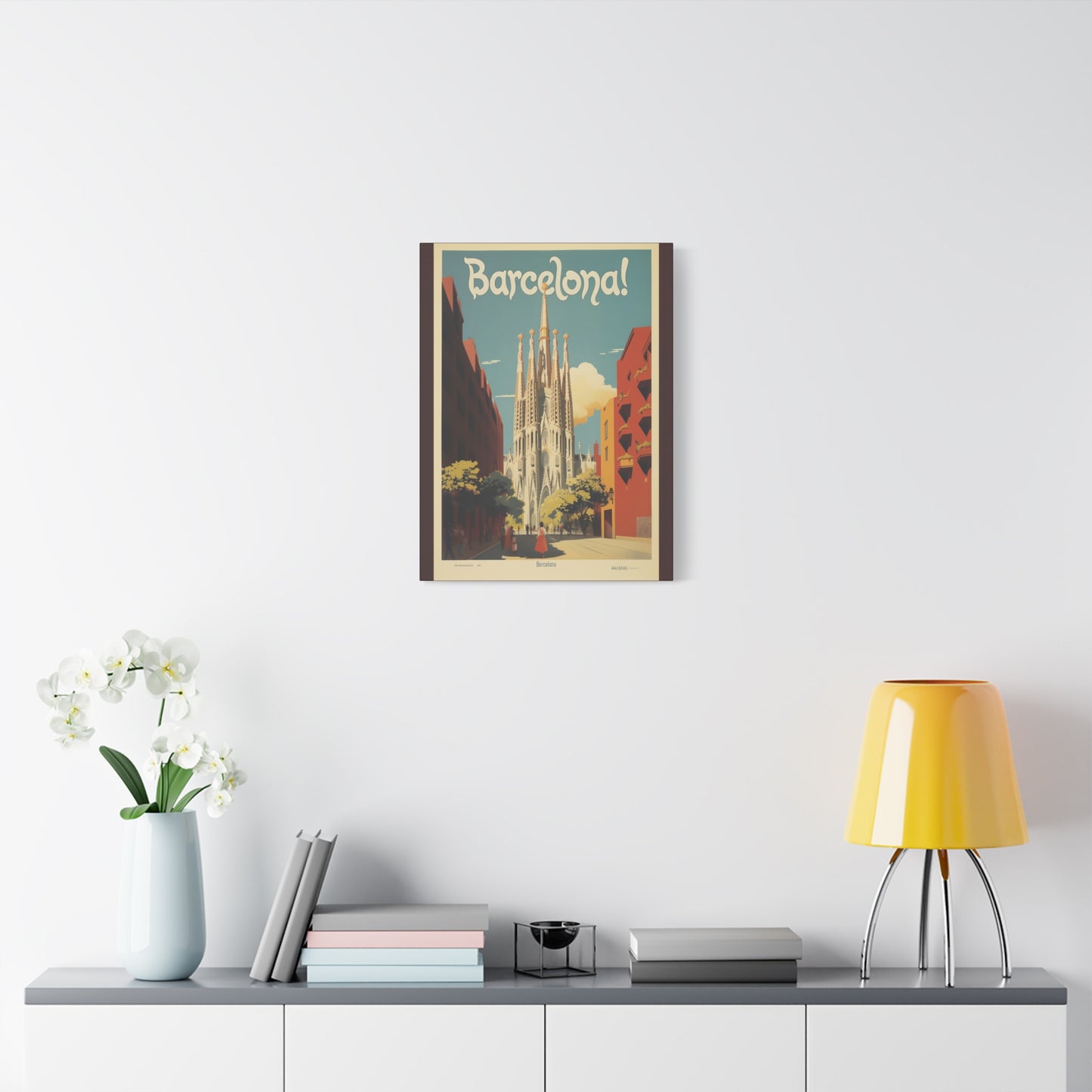 Barcelona Travel Poster Matte Canvas Print - Stretched Wall Art