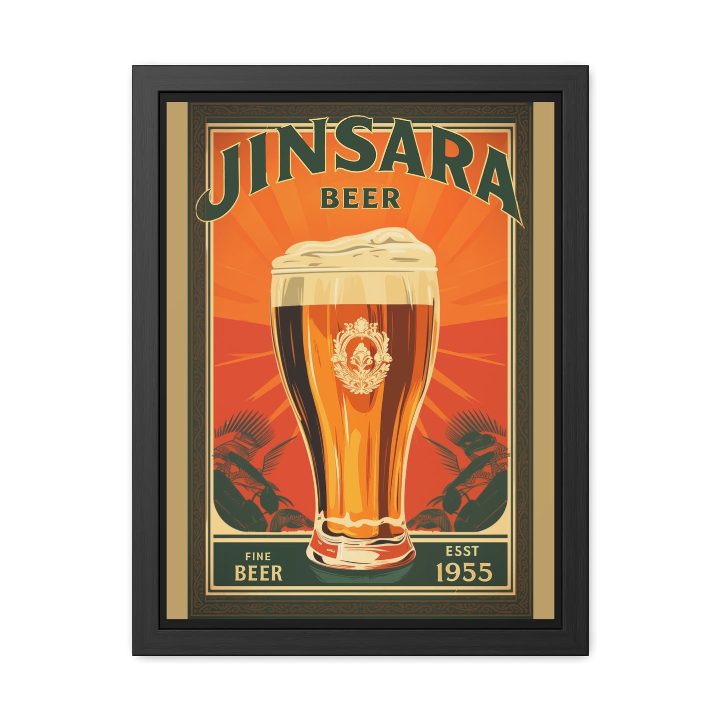 Vintage Beer Framed Poster | Retro Bar Wall Art Print with Wooden Frame, Ready to Hang