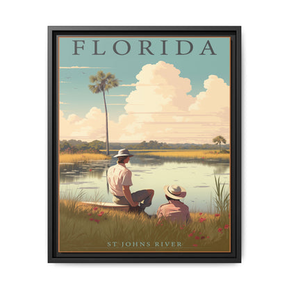 "Vintage Florida Scenic Poster - St. Johns River Matte Canvas Wall Art with Black Frame" Matte Canvas, Black Frame