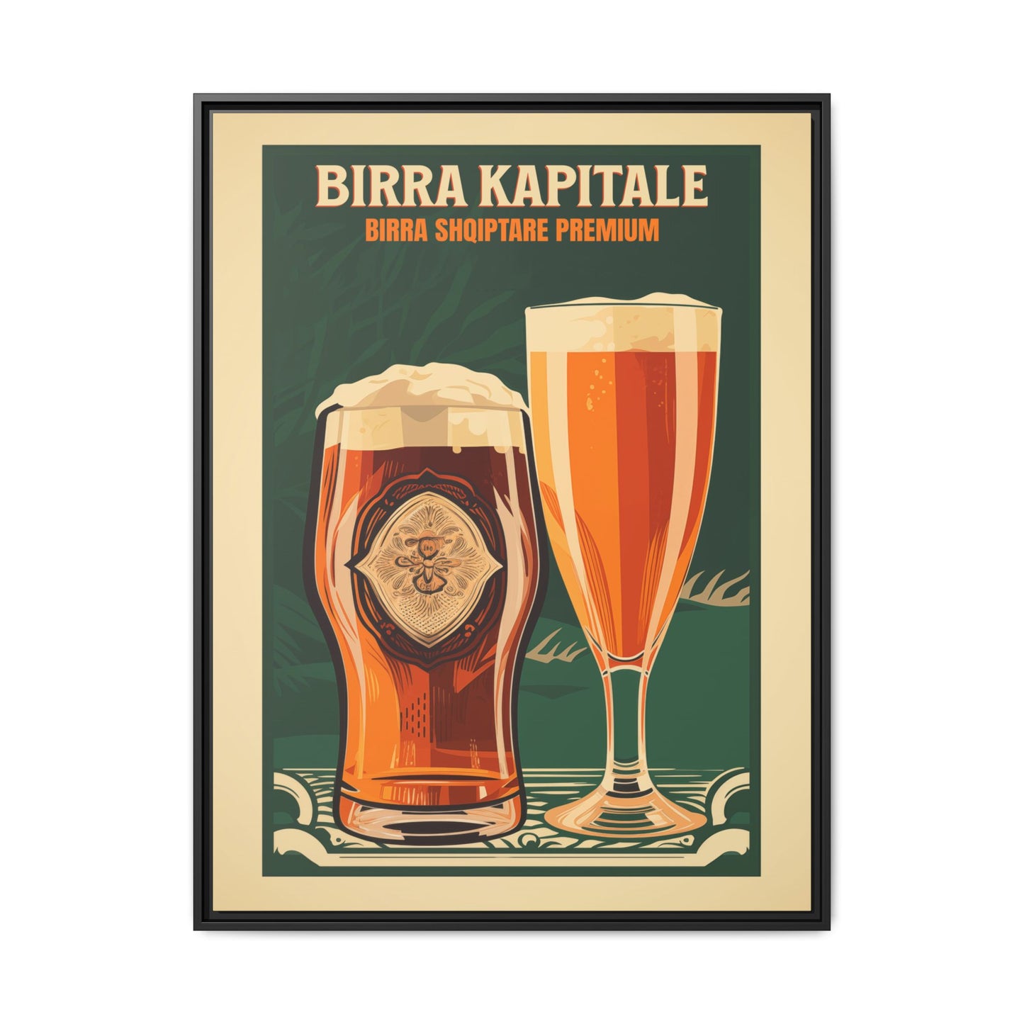 "Birra Kapitale - Albanian Premium Beer Artwork | Matte Canvas with Black Frame"