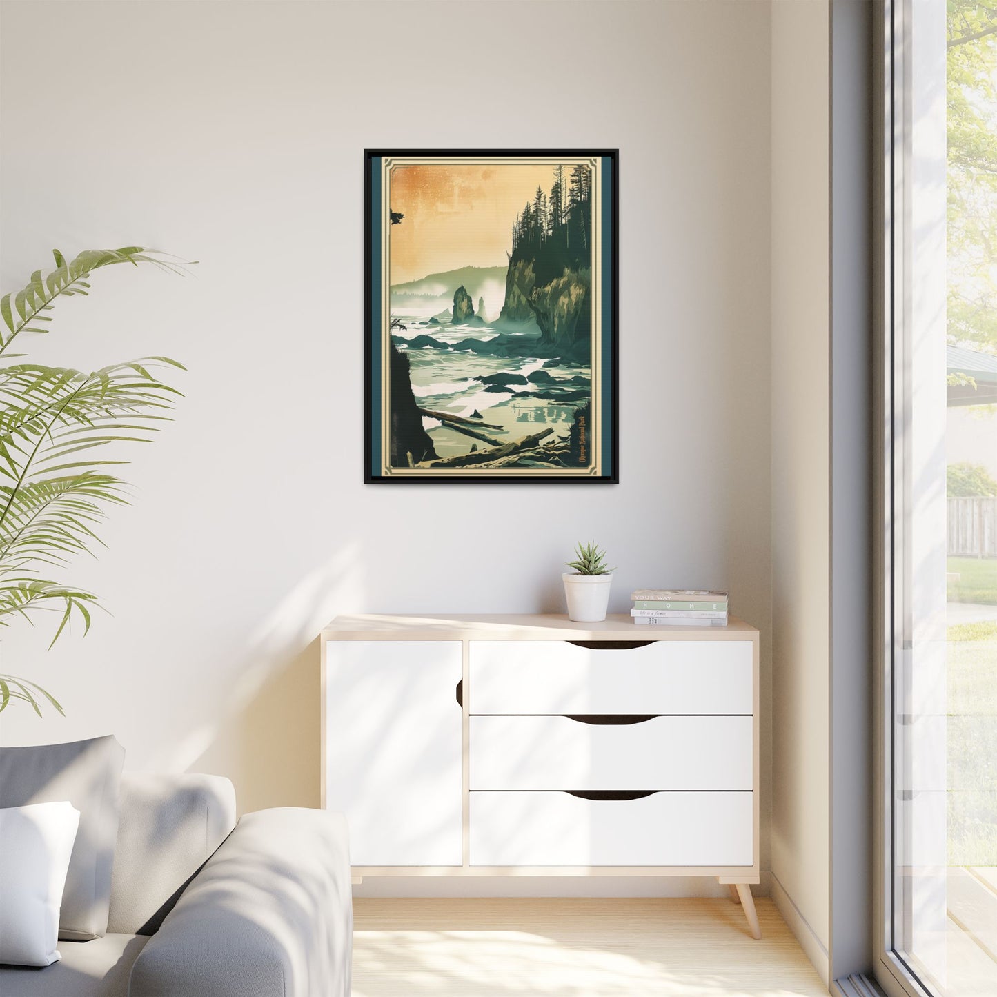 Framed Coastal Cliff Canvas Print — Vintage Seascape Wall Art