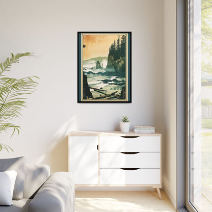 Framed Coastal Cliff Canvas Print — Vintage Seascape Wall Art