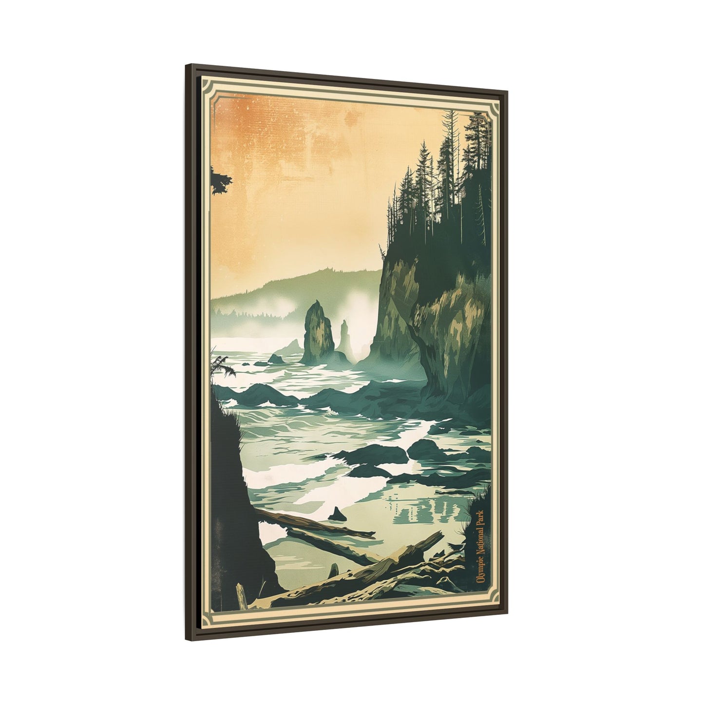 Framed Coastal Cliff Canvas Print — Vintage Seascape Wall Art