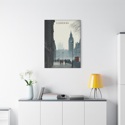 London Street Scene Matte Canvas Wall Art – Vintage Big Ben Cityscape Print