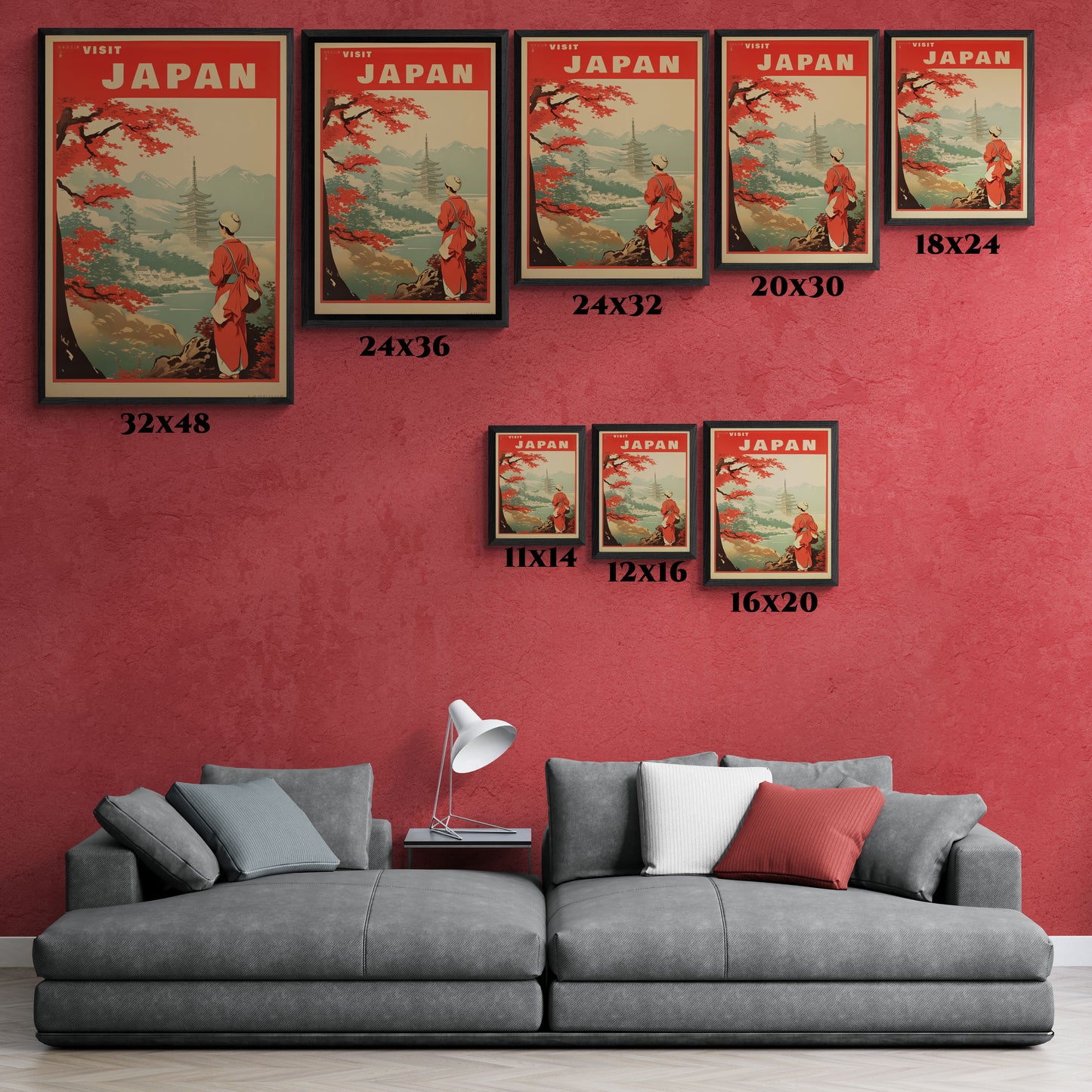 Vintage Japan Travel Poster - 'Visit Japan' Scenic Pagoda View Framed Posters
