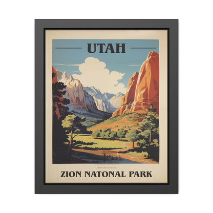 Vintage Utah Zion National Park travel framed art print, black frame, 16 by 20 inch