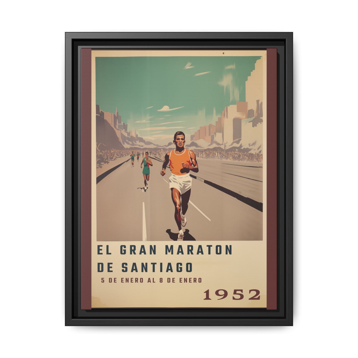 "El Gran Maratón de Santiago – Vintage Marathon Canvas (1952)"Matte Canvas, Black Frame