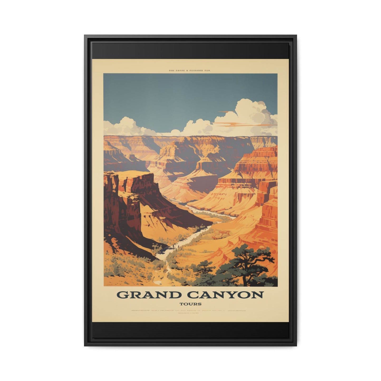 "Vintage Grand Canyon Scenic Tours Poster - Matte Canvas Wall Art with Black Frame" Matte Canvas, Black Frame