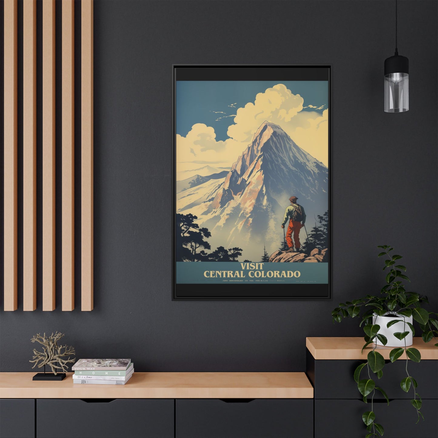 "Vintage Central Colorado Travel Poster - Matte Canvas Wall Art with Black Frame" Matte Canvas, Black Frame