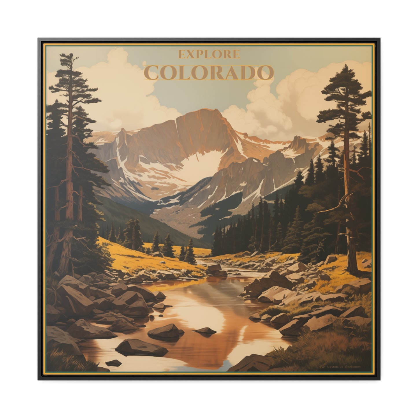 "Explore Colorado Vintage Art Print – Majestic Mountain Landscape" Gallery Canvas Wraps, Square Frame