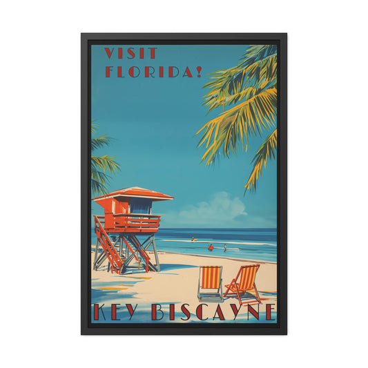 "Visit Florida - Key Biscayne Vintage Beach Framed Poster"