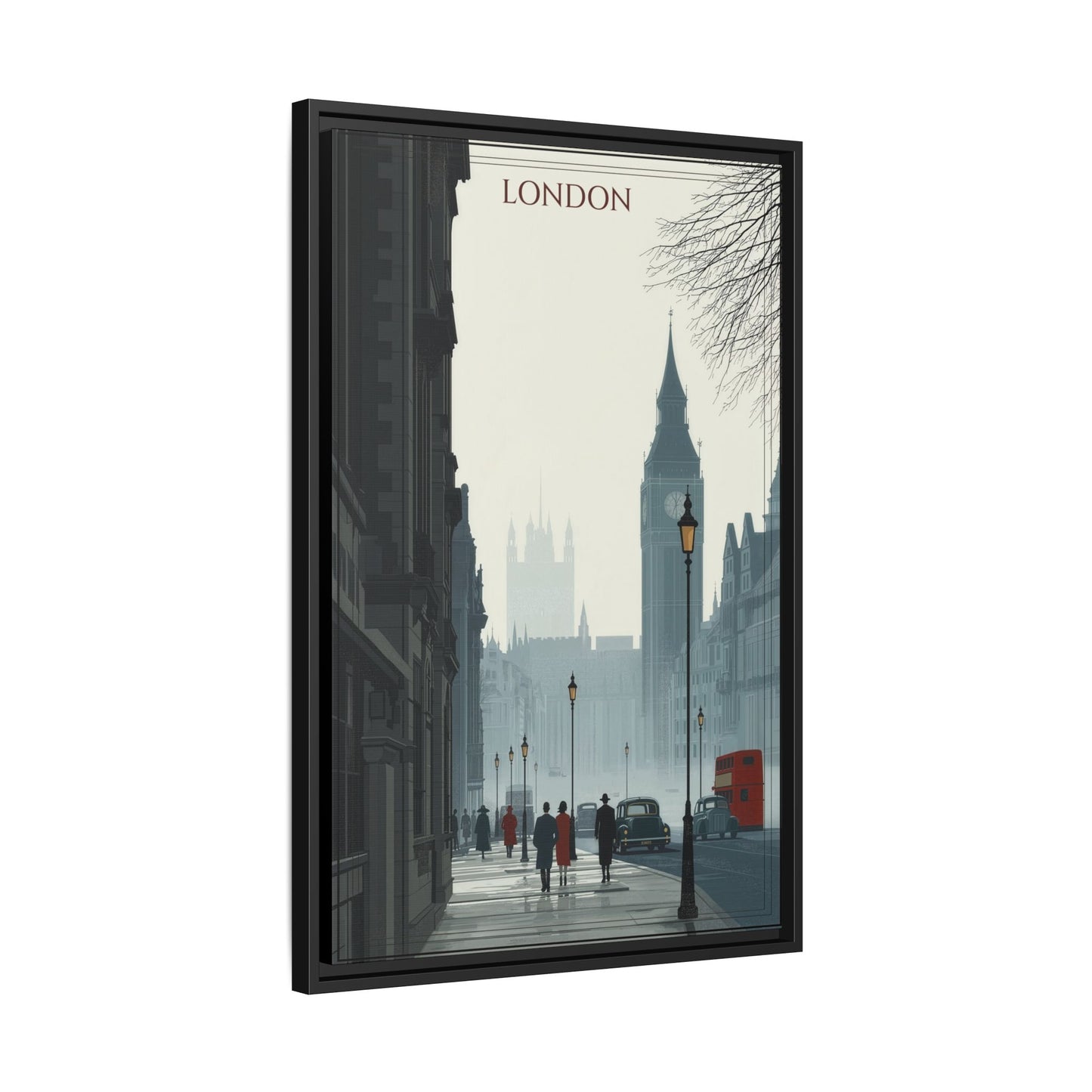 London Street Matte Canvas Print — Framed Vintage Cityscape Wall Art