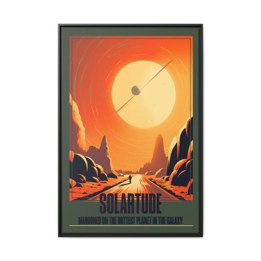 "Vintage Sci-Fi Poster - 'Solartude: Marooned on the Hottest Planet' Retro Space Art" Matte Canvas, Black Frame