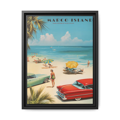 "Marco Island Retro Beach Scene – Vintage Wall Art of Florida’s Gulf Coast" Matte Canvas, Black Frame
