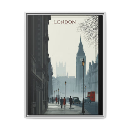London Street Matte Canvas Print — Framed Vintage Cityscape Wall Art