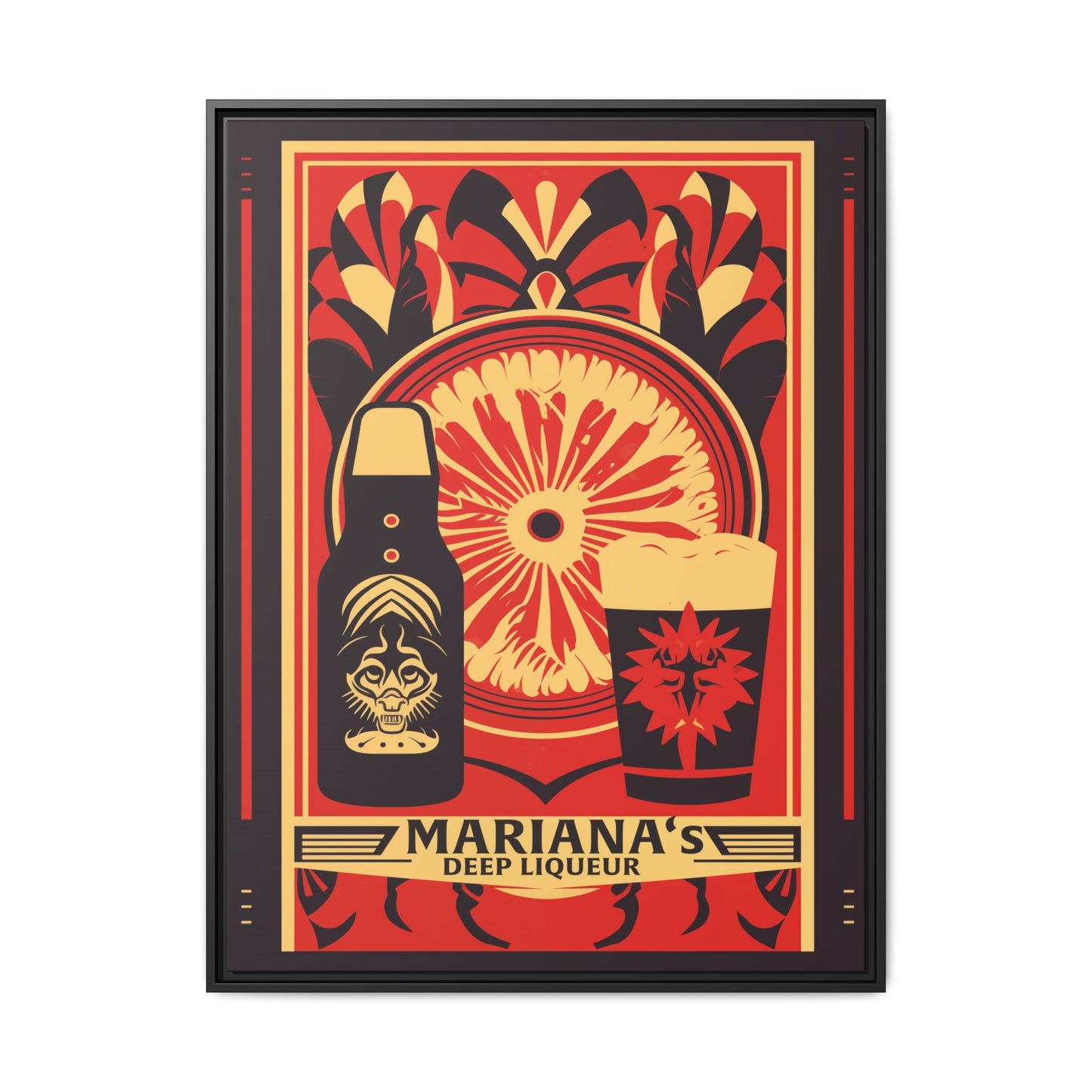 "Vintage Mariana's Deep Liqueur Poster - Bold Citrus Matte Canvas Wall Art with Black Frame" Matte Canvas, Black Frame